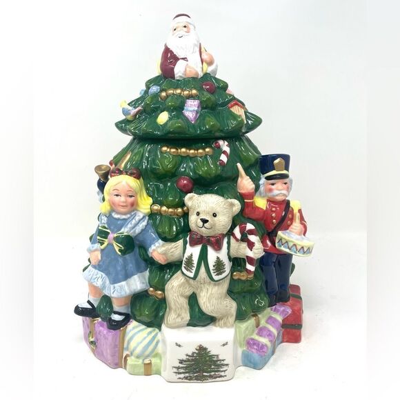 Spode Christmas Tree Hand Painted Cookie Jar NIB “Toys Around The Tree” - Picture 1 of 7